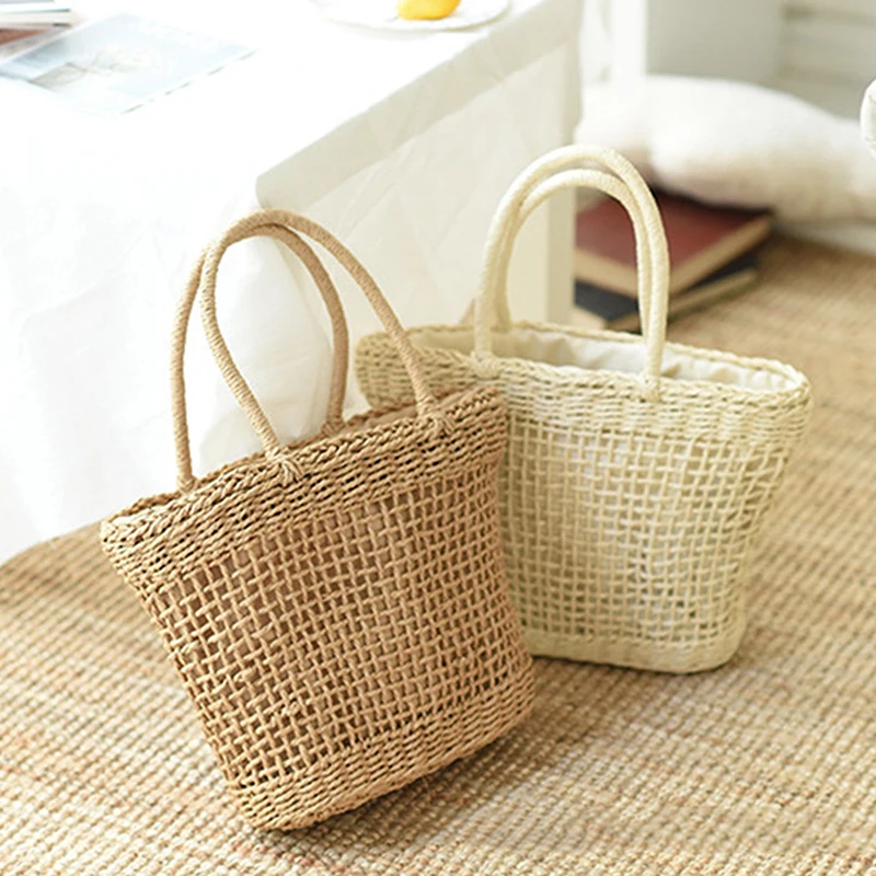 The New Wisp Mesh Checkered Handmade Straw Bag Casual Weaving Women\'s Bag Gives A Gift To A Friend