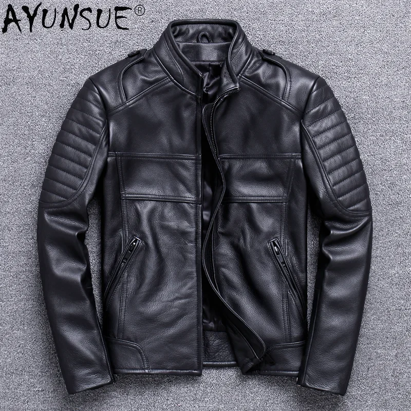 

AYUNSUE 2020 Man Jacket Genuine Cowhide Leather Jackets for Men Clothing Motorcycle Clothes Autumn Coat Hommes Veste LXR859