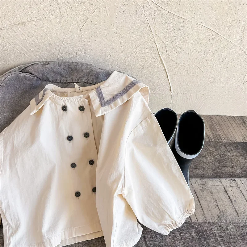 

Korean Style Ramie Cotton Shirt Spring and Autumn Shirt Coat Kid Coat 2025 Autumn Children Clothing New Girls Autumn Clothing