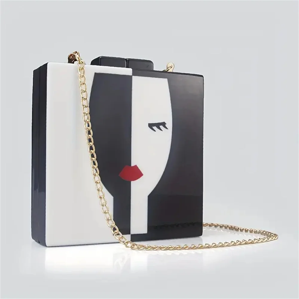

Women Retro Shoulder Bag Mysterious Portrait Banquet Handbag Lady Nice Women Blocking Splicing New Acrylic Evening Female Purse