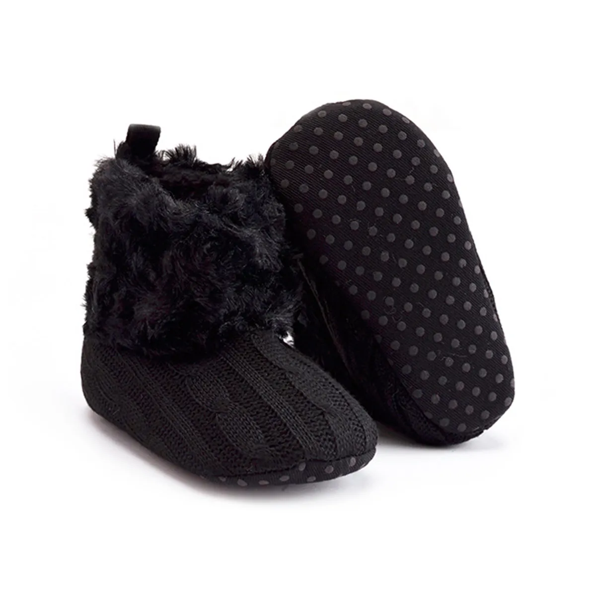 Baby Non-Slip Sole Knitted Crib Shoes Winter Warm Infant Toddler Prewalker Boots for Baby 0-6 Months Black Soft Cotton