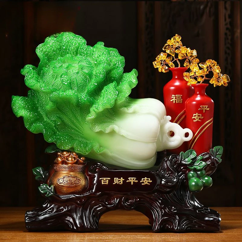 Baicai Ping'an Jade Cabbage Ornament Attracts Wealth Treasure Basin Living Room Entrance Wine Cabinet Decoration Relocation Gift