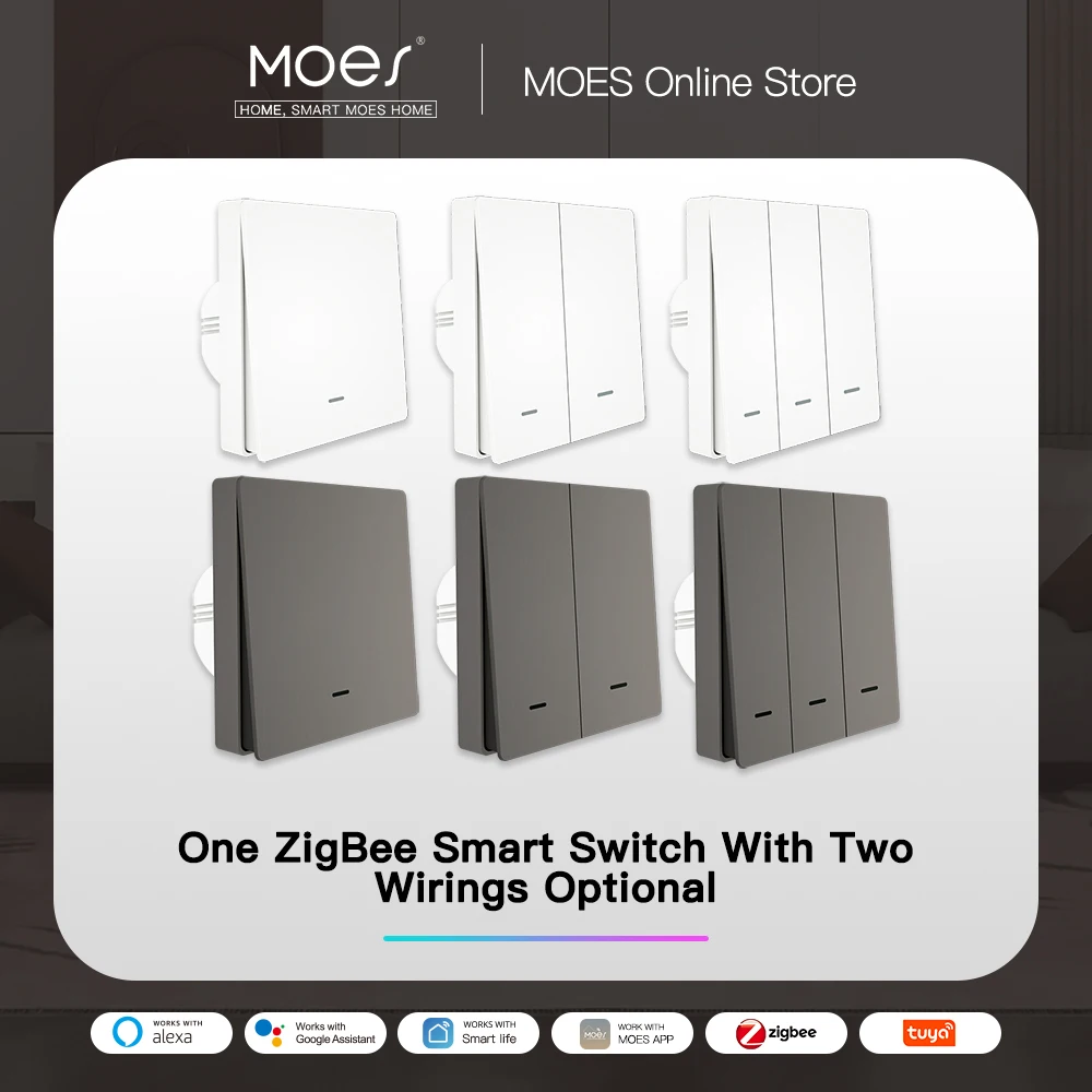 MOES مفتاح الإضاءة الذكي تويا زيجبي لا سلك محايد لا حاجة مكثف الحياة الذكية 2/3 طريقة يعمل مع أليكسا جوجل المنزل 2mqtt