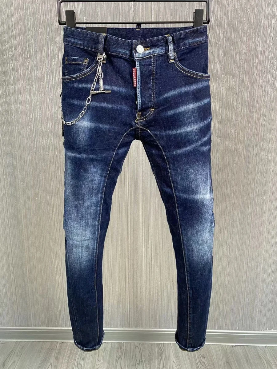 

Slim Fit Straight Leg Deep Blue Jeans Men's Casual Long Pants 2024 Trendy Brand New D2 Denim Youthful Vitali Sle