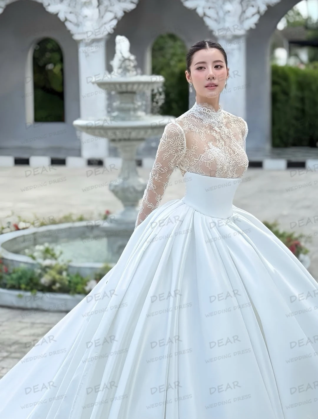 فساتين زفاف دانتيل أنيقة مثيرة على شكل حرف A سويب تراين للنساء زي العرائس ساتان رسمي كم طويل مخصص فيستدوس دي نوفيا