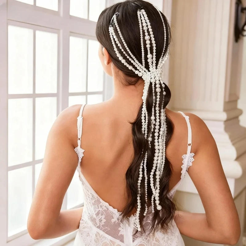1-3pcs Fashionable Hair Chain Set Pearl Clips Braided Hairpins Long Extensions DIY Accessories Women Girls Party