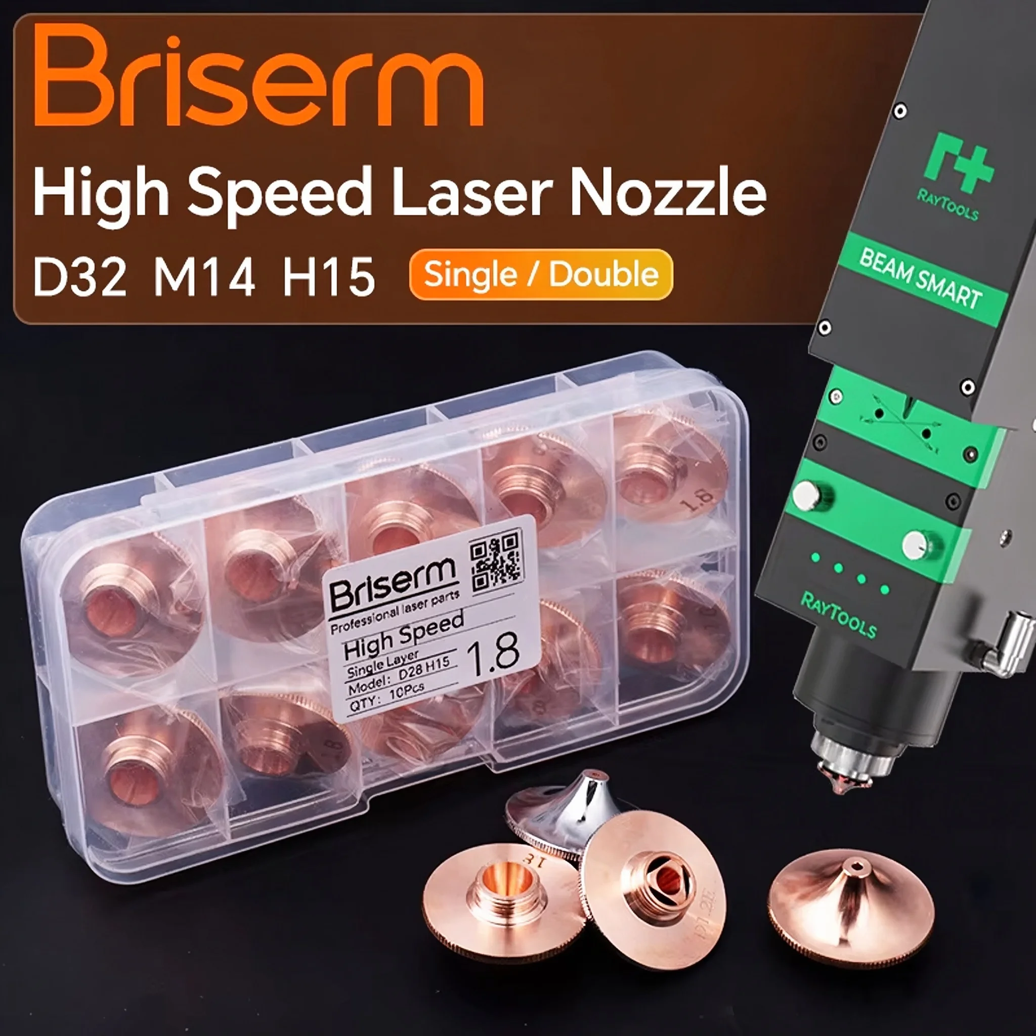 Briserm Laser Nozzle D28 M11 D32 M14 H15 1.2 1.5 1.8 2.0 3.0 High Speed Nozzle for Raytools HSG Precitec BOCI Fiber Laser Head
