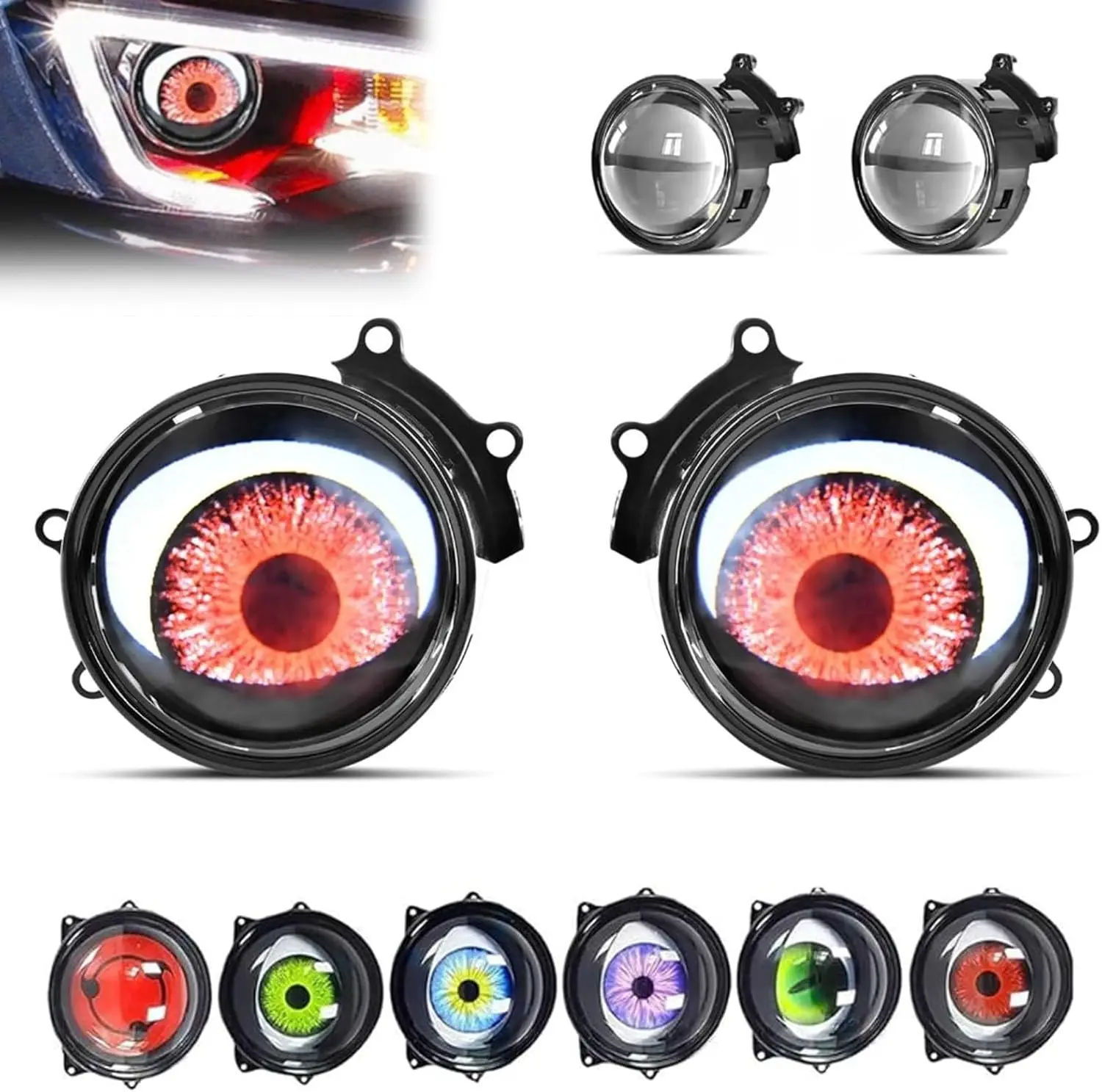 2 Car Devil's Eye Lights Headlights LED Dynamic Devil's Eye 12V Headlights with 6 Modes, Suitable for Motorcycle Headlights/Car