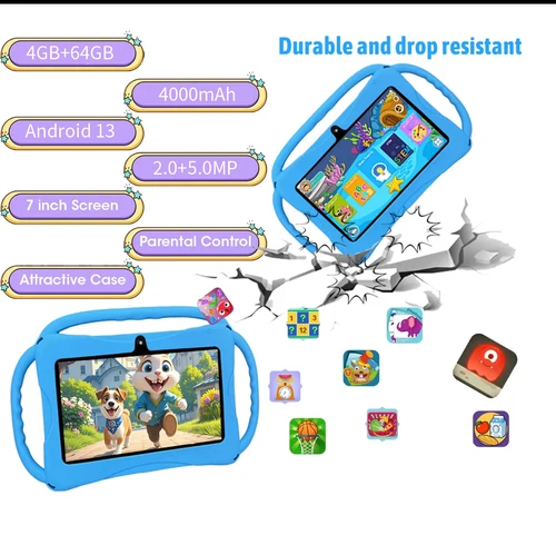 Imagen 2 del producto Tableta Android 13 de 7 pulgadas, 4GB + 64GB, batería de 4000mAh, con control parental, regalo de tableta navideña para niños, mesa WIFI Google
