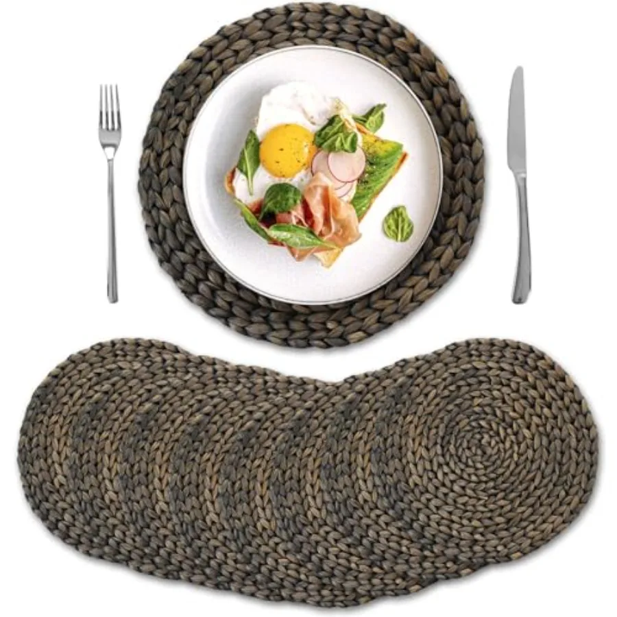 

Набор из 8 круглых плетеных салфеток из натурального водяного гиацинта, плетеные соломенные подставки для обеденного стола, осенние, на Хэллоуин