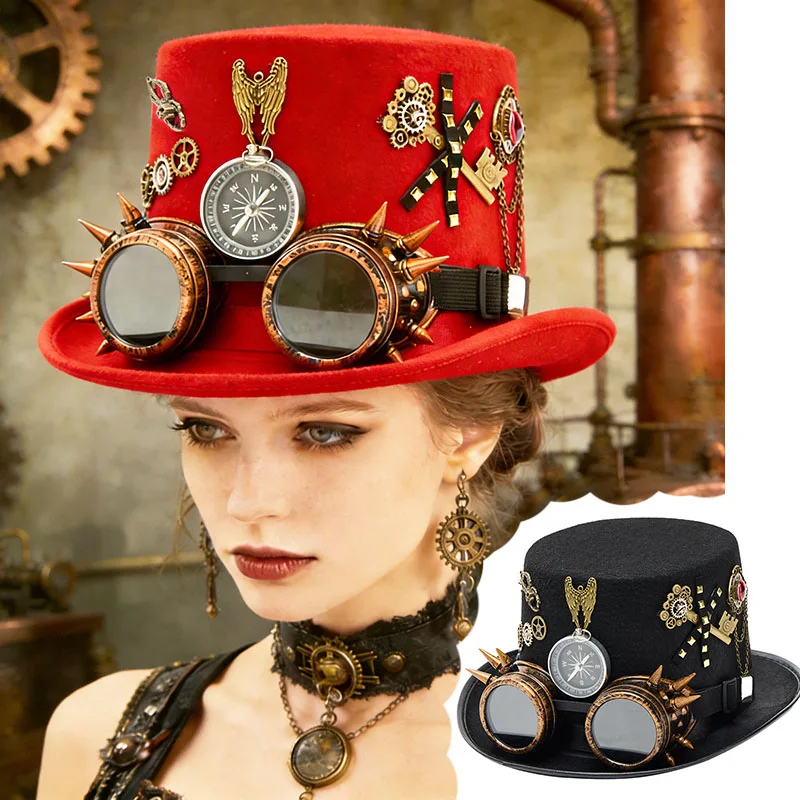  Steampunk Hat Compass Key Gothic Glasses Gear Hat Retro Men Women Top Hats Gothic Hippies Caps Halloween Costume Props Caps