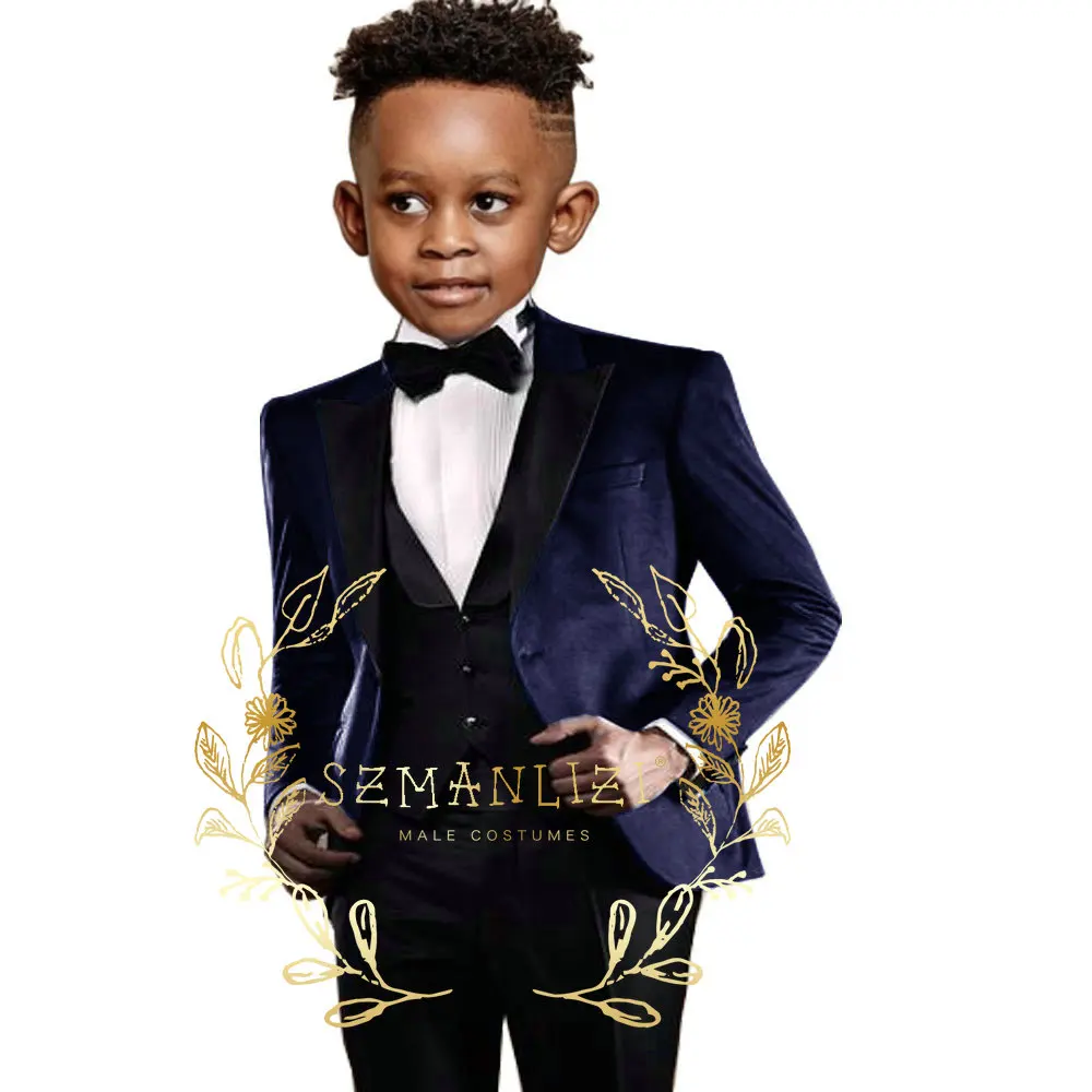 Purple Velvet Boys Suit 3 Piece Jacket Pants Vest Formal Slim Fit Fashion Blazer for Kids Wedding Tuxedo Business Clothing