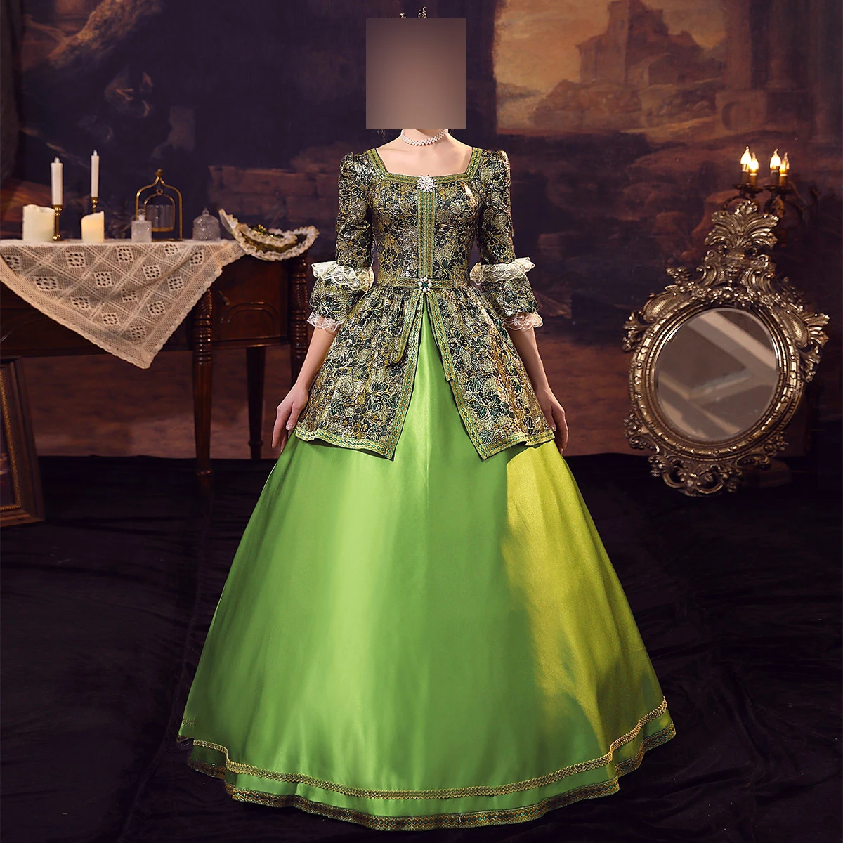 

Exquisite Green Medieval Marie Women Evening Dresses Renaissance Custume Masquerade Prom Party Gowns Vestido De Noche