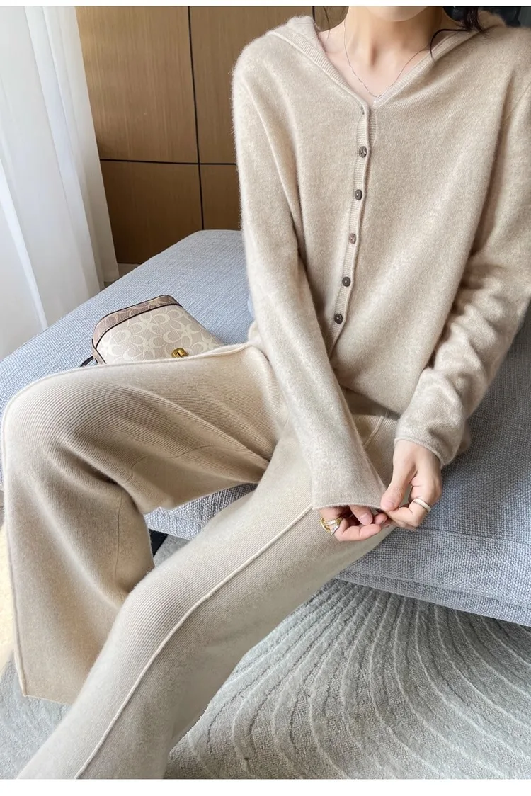 2024 High-end Cashmere Temperament Wide-leg Pants Women's High Waist 100 Pure Wool Pants Loose Casual Straight Outer Trousers