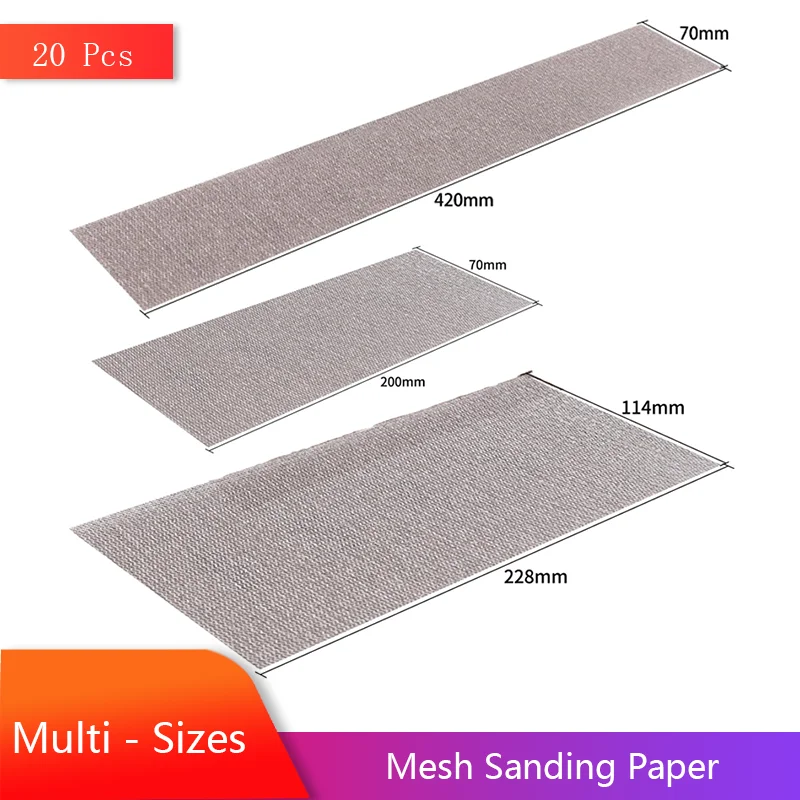 20 Piece Hook and Loop Mesh Sandpaper Multi - Sizes 60-1000# Versatile for Auto, Wood, Drywall & Metal Surface Polishing