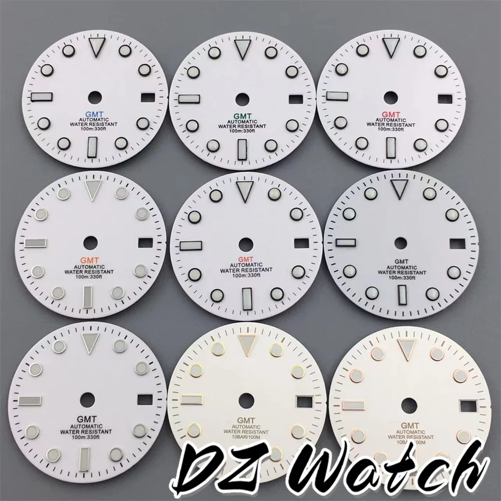 DZ 29mm quadrante bianco blu rosso verde GMT Mark Dial Green Luminous Fit NH34 movimento accessori per orologi strumento di riparazione