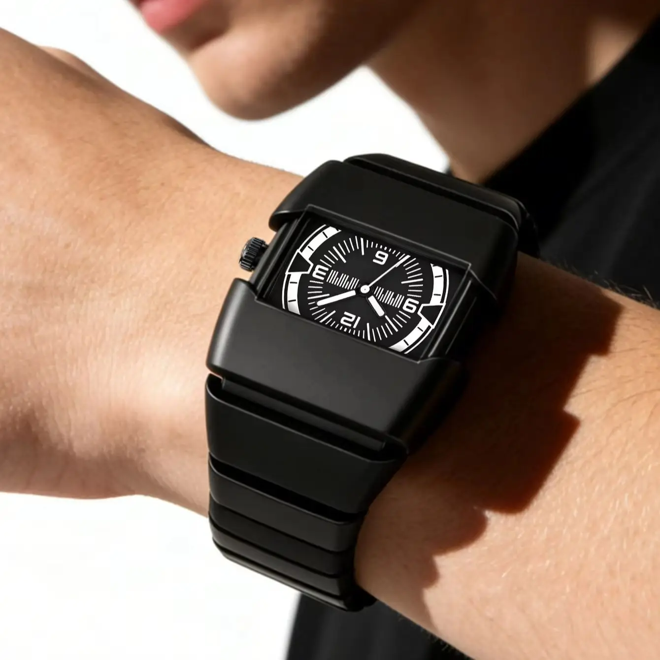 Fashion Men Sport Watch Black Orange Square Dial Military Outdoor Quartz Watch Reloj Hombre Montre Homme
