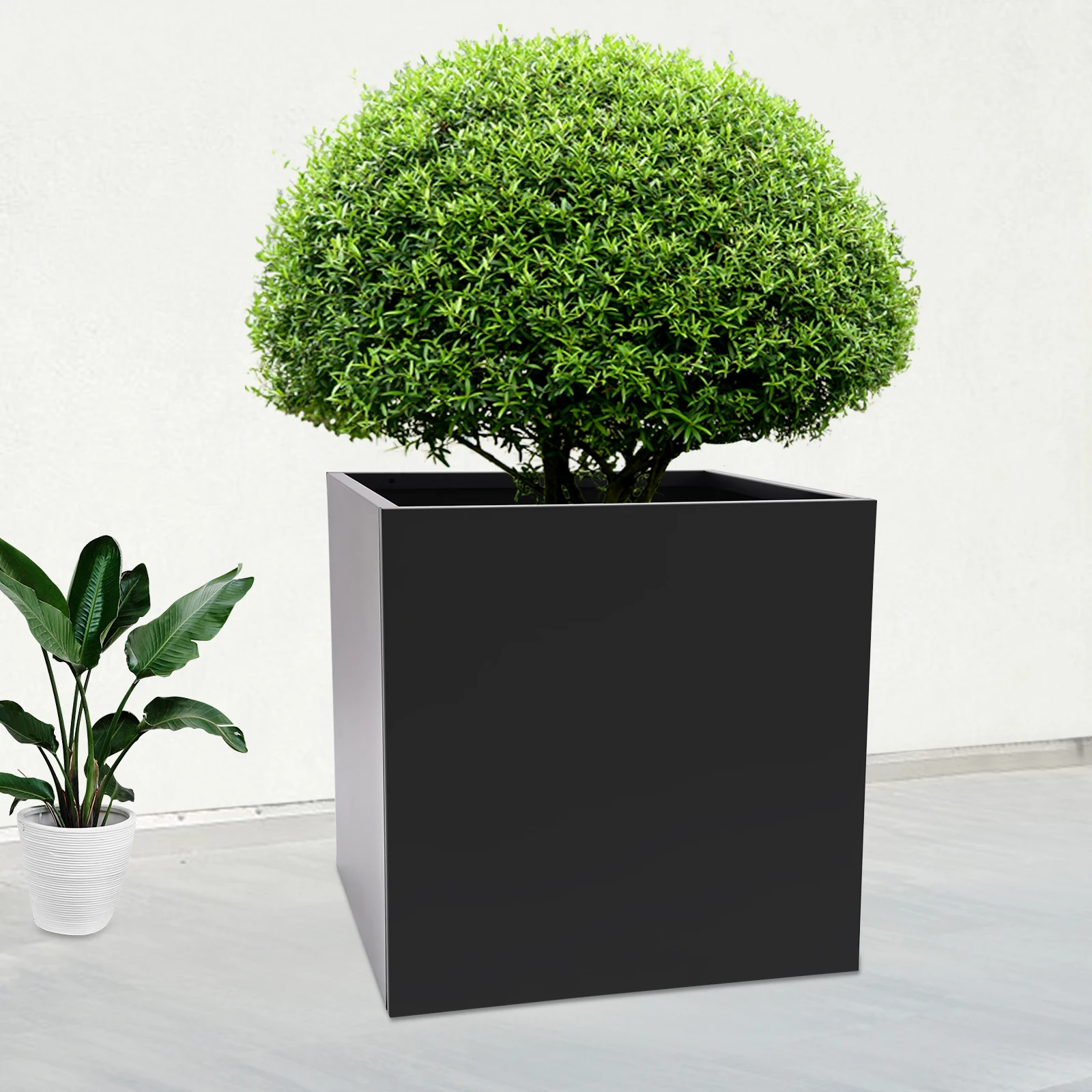 

Black Steel Planter Box 66cm Modern Cube Flower Pot Floor Standing High-temperature Baking Paint Indoor Outdoor Garden Planter
