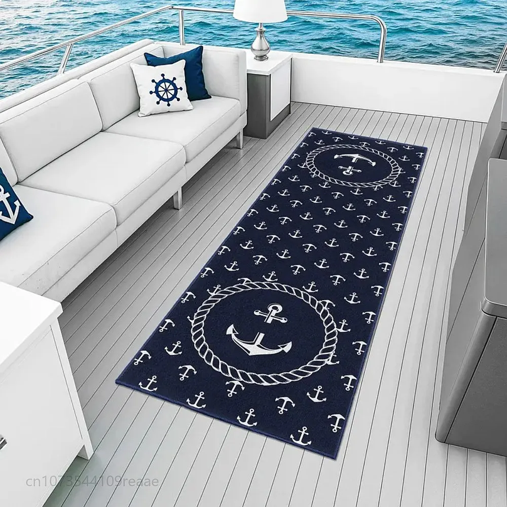Nautical Anchor Compass Non-Slip Carpet Mat Marine Theme Rug for Yacht Deck Living Room