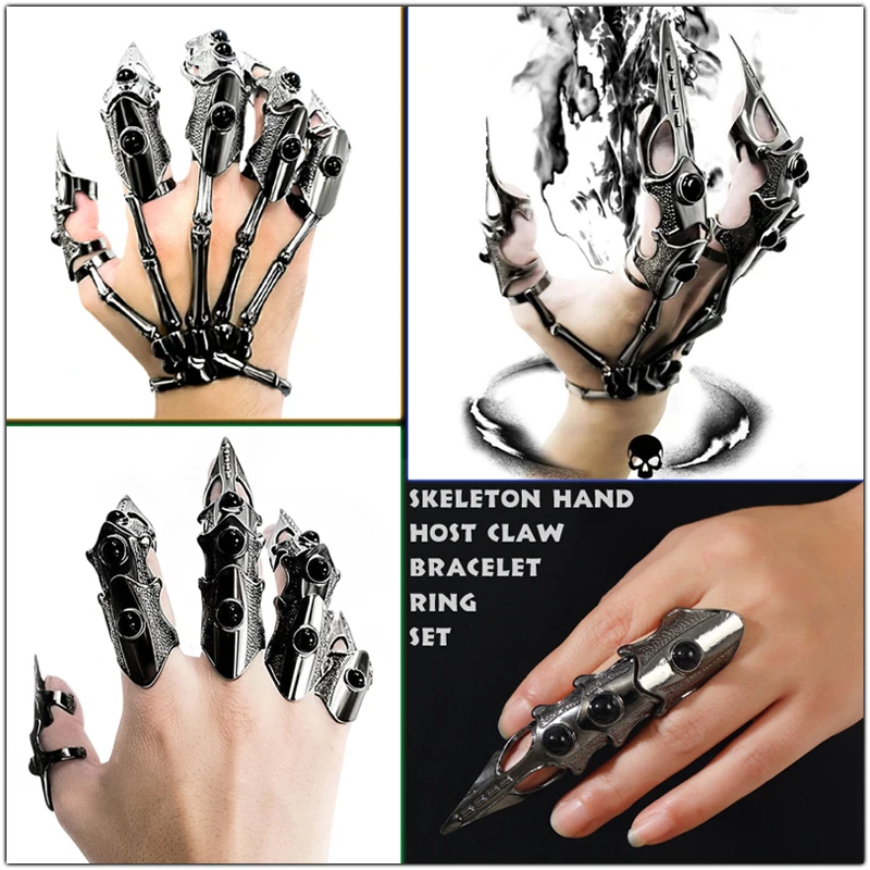 Halloween Accessories Vintage Nail Ring Skull Ghost Claw Flexible Long Joint Rings for Women Mens Masquerade Party Ornament Gift