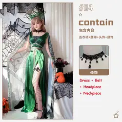 Halloween Adult Greek Mythology Medusa Cosplay Costume Medusa Sexy Green Dress Women Snake Art Horror Scary Masquerade Party Set