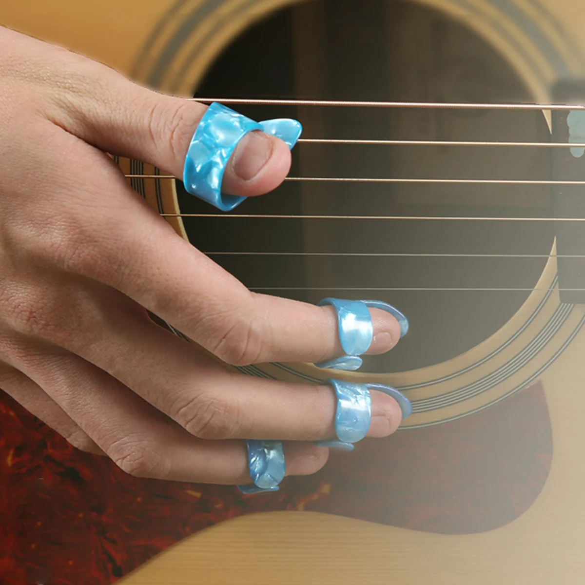 

12Pcs Celluloid Thumb Guitar Picks Ultra Thin Finger Plectrums Bass Guitar Practice Red White Black Light Blue Dark Blue Green