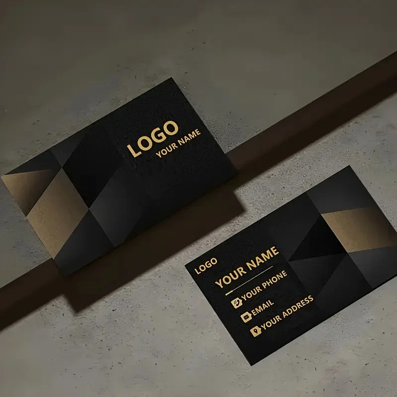 200 قطعة بطاقة عمل احترافية مخصصة باللون الأسود والذهبي: سطح لامع بملمس، مناسب للمكتب والاجتماعي،