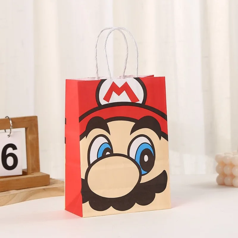 12pcs Super Mario Bros Party Gift Bag Anime Children Birthday Kraft Paper Candy Bag Food Packing Treat Bag Decoration Supplies