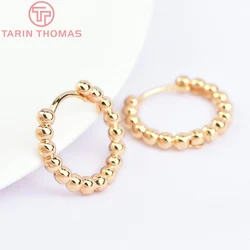 (5907) 6PCS 19.5x18MM 24k Gold Color Brass Round Ball Earrings Hoop High Quality Jewelry Making Findings Accessories Wholesale