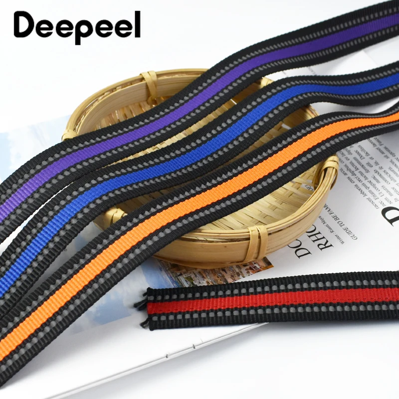 5/10Meters Deepeel 15/20/25mm Colored Stripe Reflective Webbing Pet Rope Backpack Strap Lanyard Ribbon DIY Sewing Accessories