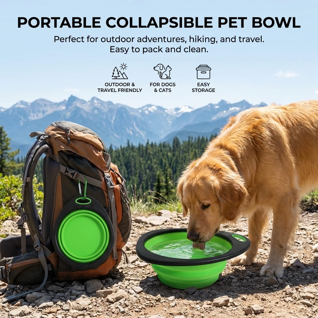 Pet Folding Bowl Portable Dog Cat Feeding Water Drinking Bowl With Anti-slip Base Foldable Silicone Collapsible For Dogs Cats