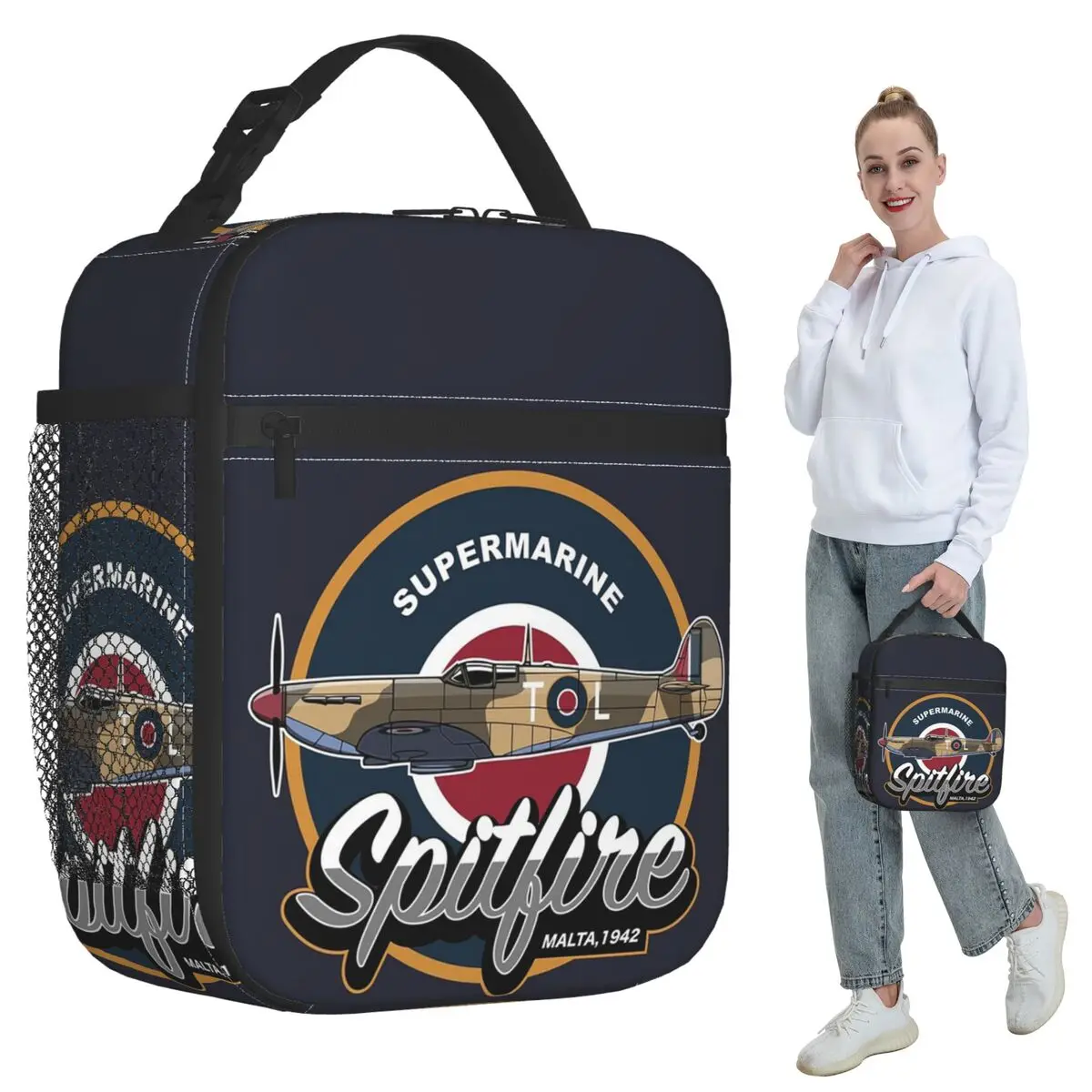 RAF Supermarine Spitfire Fighter Aircraft Plane Insulated Lunch Bag for Kids School Cooler Thermal Food Box Tote Lunch Boxes