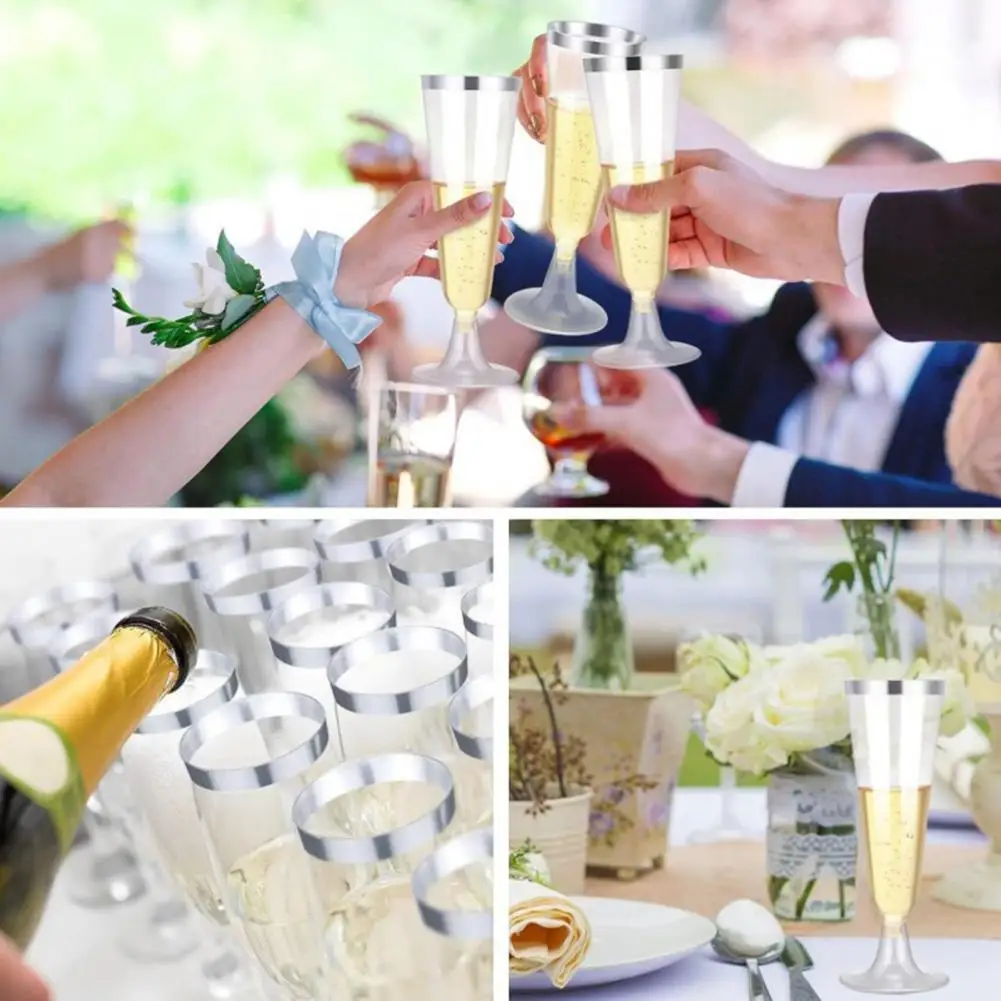 Disposable Elegant Cups Disposable Beverage Cups 5pcs Transparent Plastic Tumbler Cups 150ml with Gold Rim Elegant for Weddings