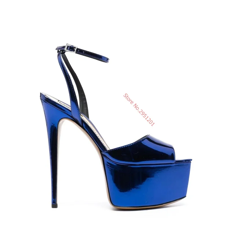 Sexy Peep Toe Party Nightclub Sandal Stripper Pole Dance High Heels Women Platform Sandals 14CM Stiletto Shoes Blue Size 43