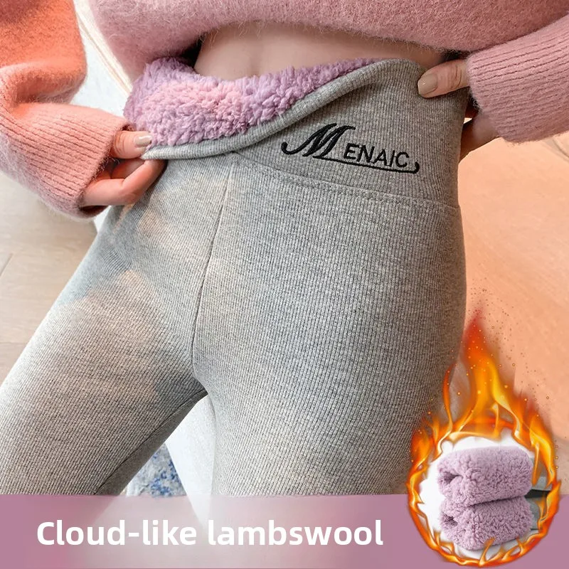 الطلاب طماق سحابة المخملية طماق للنساء الشتاء عالية الخصر التخسيس تمتد حجم كبير السراويل الدافئة مخطط ضيق #1