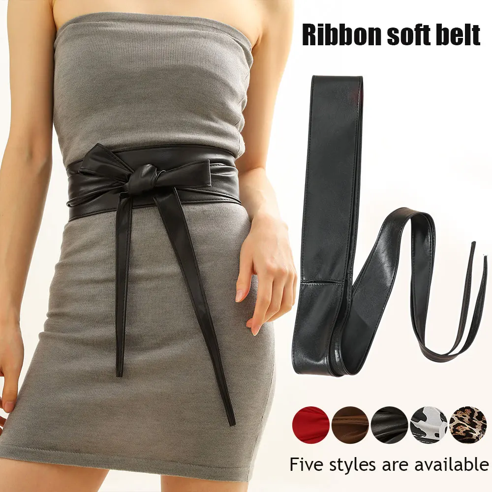 

Регулируемый широкий пояс для женщин и девушек, с леопардовым и коровьим принтом, из мягкой кожи, с узлом, с бантом и лентой, декоративный пояс