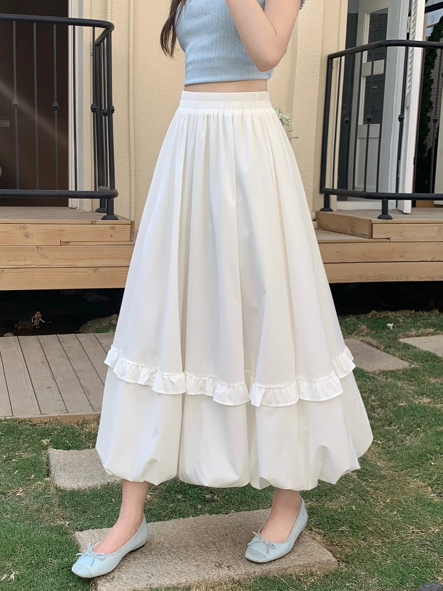 

Белая пышная юбка-фонарь с цветочным узором для женщин, новая весенняя коллекция, омолаживающая, очень красивая, с эффектом пышности