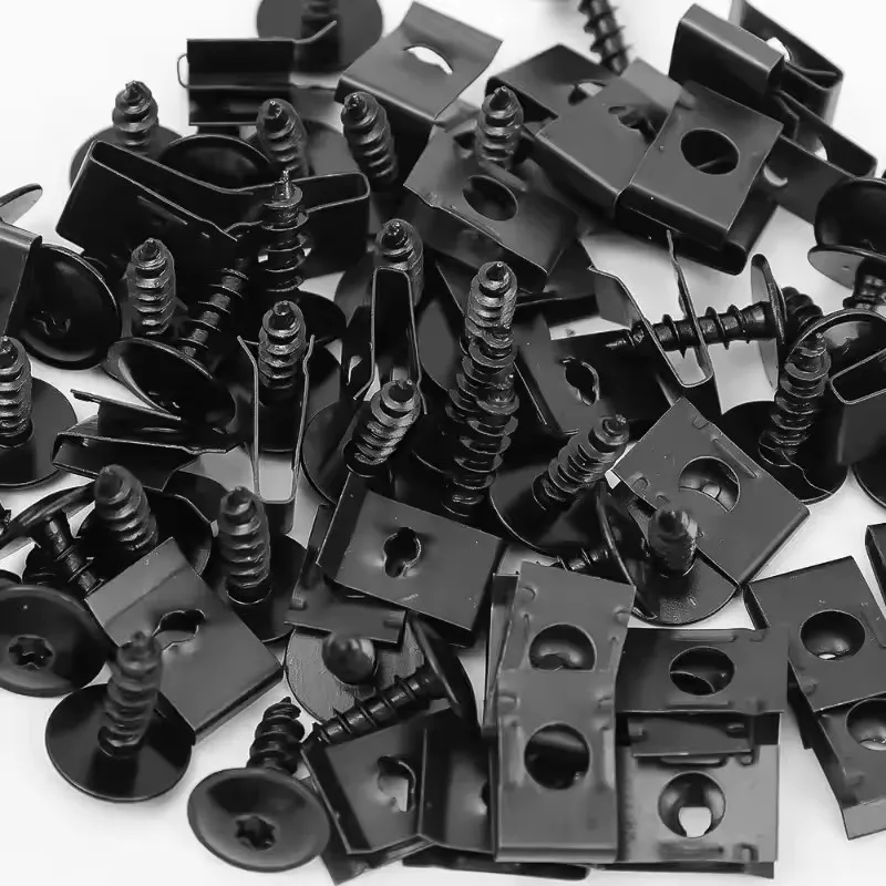 10/20/30pairs Automotive Metal U-Clips Auto Knockout Screws Fasteners Bumpers Fenders Trim Fasteners Car Accessories