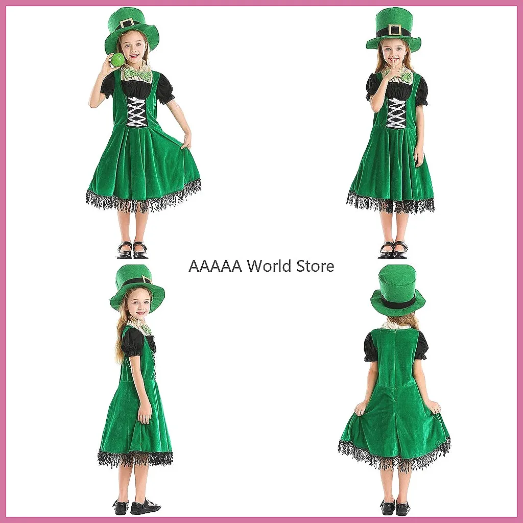 

St. Patrick's Day Kids Costume, Irish Leprechaun Dress for Halloween & European Festival Girls