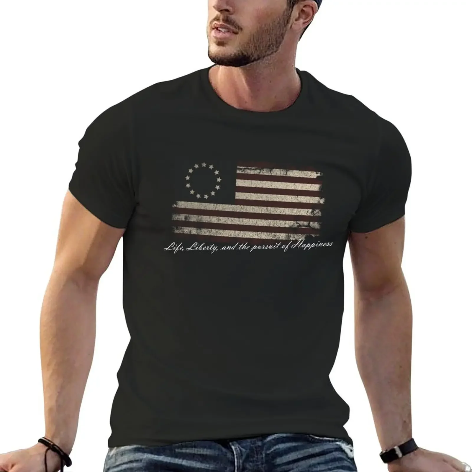 

Betsy Ross American Flag Vintage T-Shirt Louboutins graphic tee shirt sweat men t shirts high quality