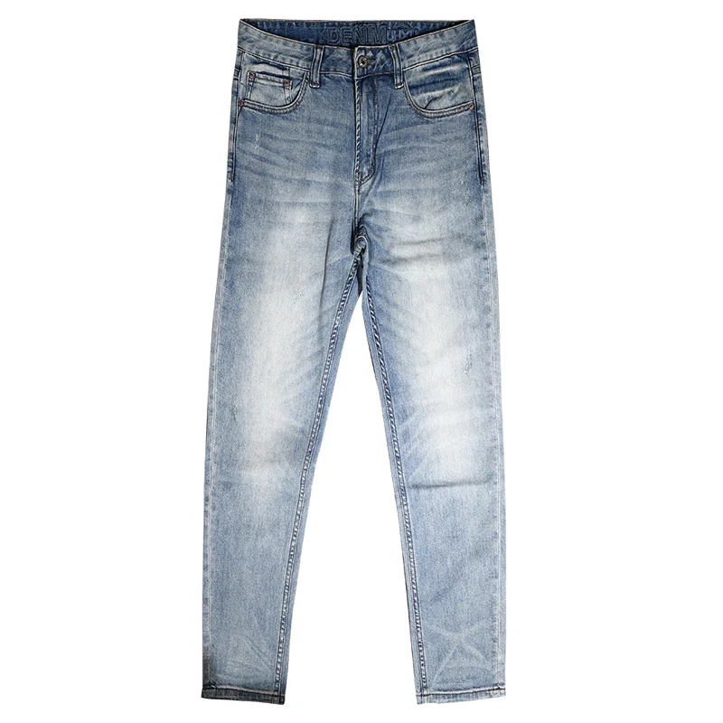 Italian Fashion Men Jeans Retro Light Blue Elastic Slim Ripped Jeans Men Stretch Trousers Vintage Designer Denim Pants Hombre