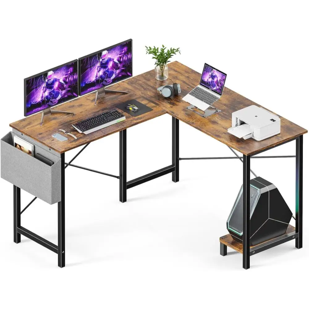 

L Shaped Desk Computer Gaming Corner Table 51 Inch Home Office Writing Student Work PC Workstation with Side Storage Bag