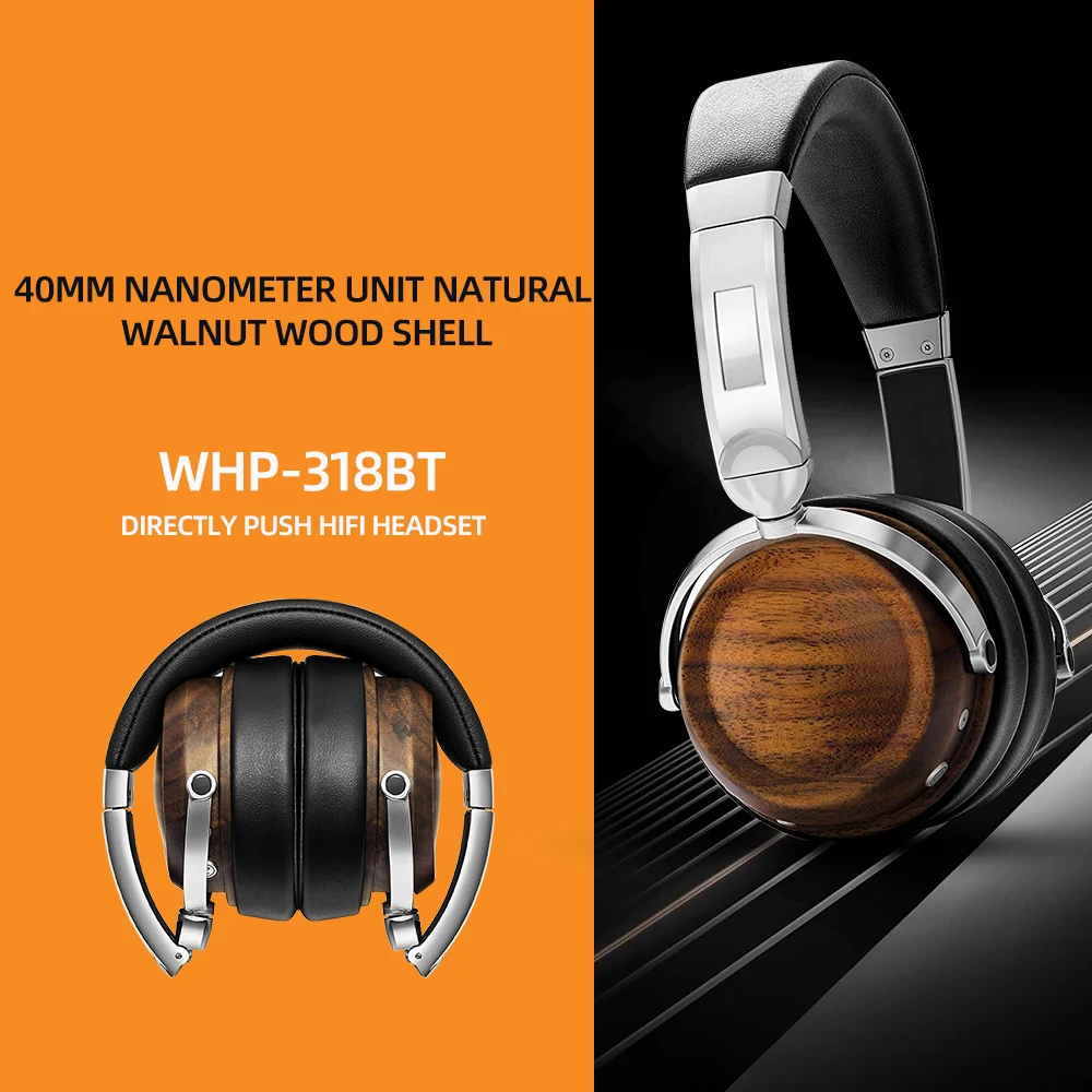 

Bluetooth Walnut Wood Wooden Headwear Alloy Hi-Fi Professional HIFI Music Headphones 40MM Smart Phone Drive Easily