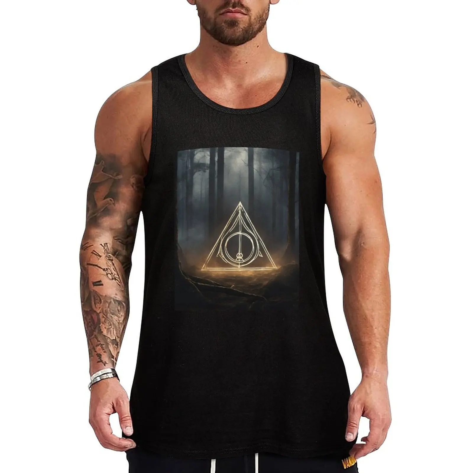 

Glowing Deathly Hallows in the Enchanted Forest Tank Top Gym clothes Short sleeve Bodybuilding shirt fitness clothing for men