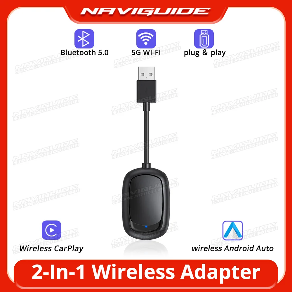 NAVIGUIDE Wireless Carplay Auto USB Wireless Adapter 5G WIFI for Toyota Nissan BMW Audi Mercedes-Benz and other original cars