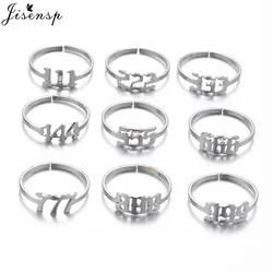 Lucky 111 222 333 444 555 666 888 999 777 Rings Stainless Steel Angel Number Adjustable Finger Ring for Women Minimalist Jewelry