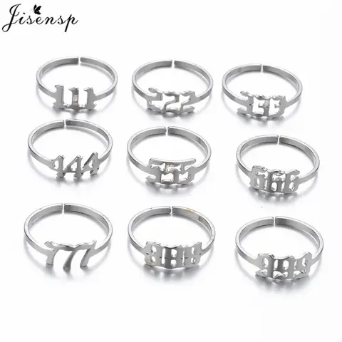 Lucky 111 222 333 444 555 666 888 999 777 Rings Stainless Steel Angel Number Adjustable Finger Ring for Women Minimalist Jewelry