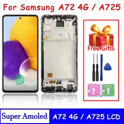 Super AMOLED A72 Display Screen for Samsung A72 A725 A725F Lcd Display Touch Screen Digitizer Assembly with Frame Fingerprint