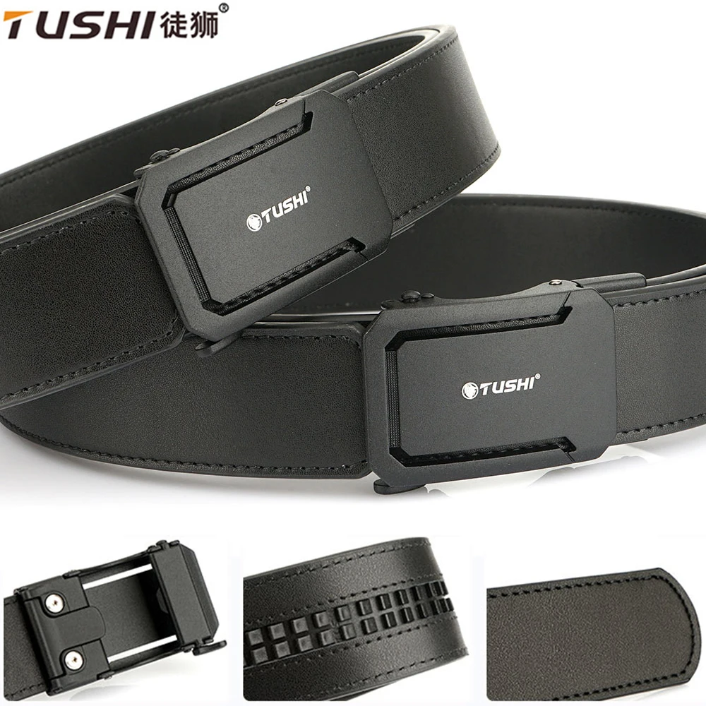 TUSHI Military Belt for Men's Fashionable Automatic Buckle Tactical Belt genuine Leather Business Belt Comfortable and Durable