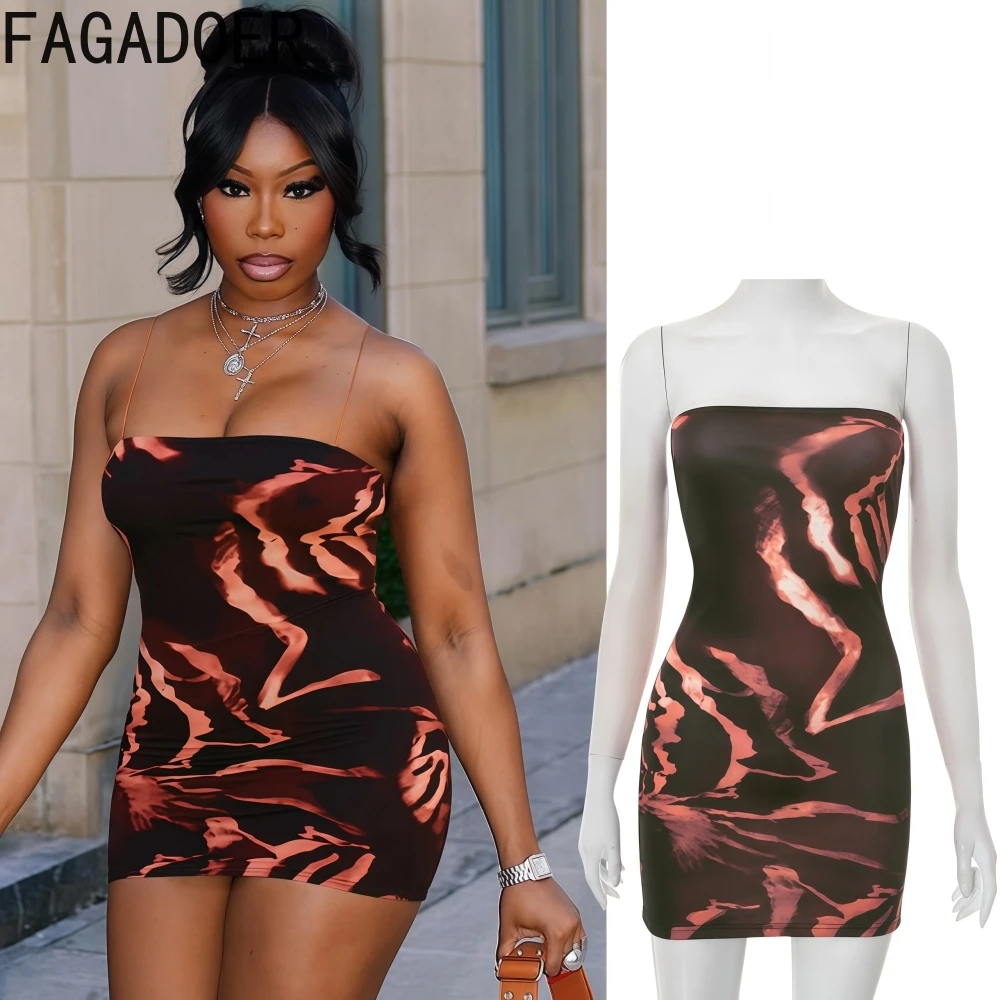 

FAGADOER Summer New Sexy Printing Bodycon Mini Dress Women Off Shoulder Sleeveless Backless Dresses Female Party Clubwear New